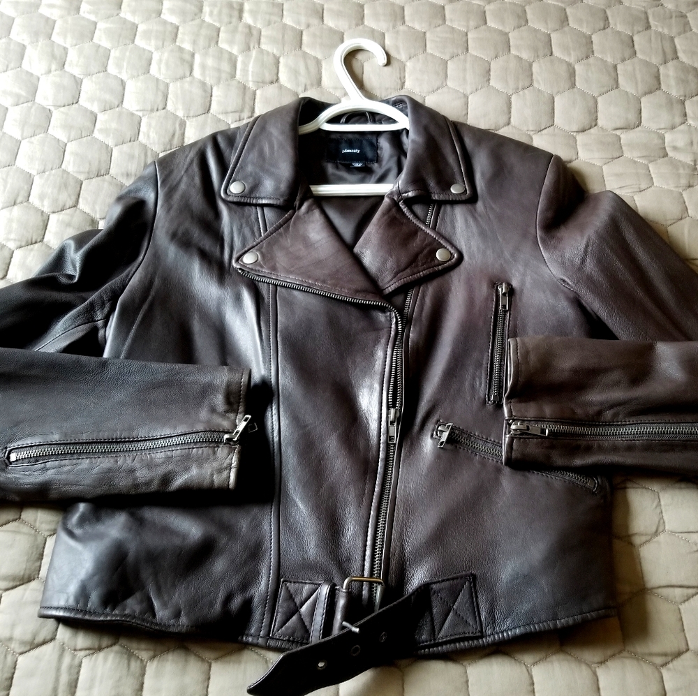 IDENTIFY dark brown soft leather moto jacket